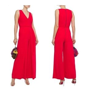 Alice + Olivia Audrie Crepe Red Pleated V-neck Belted Jumpsuit Size 4 NWT